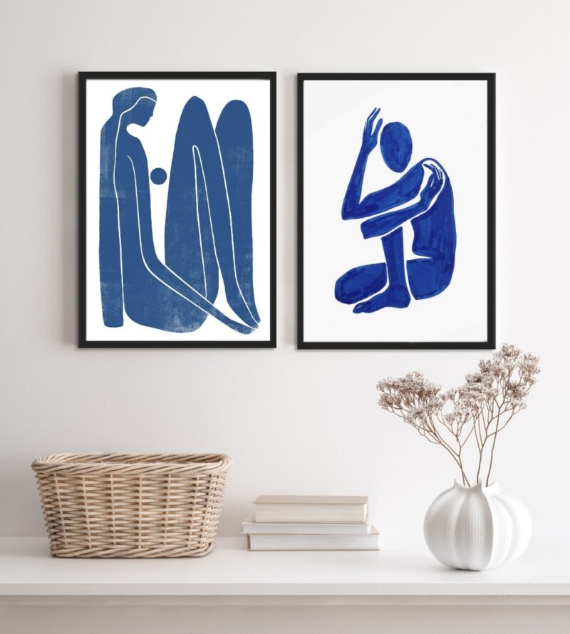 Conjunto 2 Quadros Nú Artístico Abstrato Azul