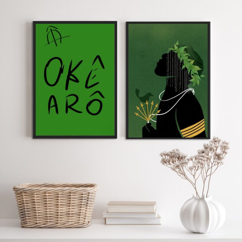 Conjunto 2 Quadros Decorativos Okê Arô Oxóssi