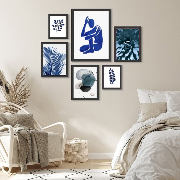 Composição Quadros Decorativos Quarto Artes Azuis