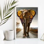 Quadro Decorativo Elefante Com Orelha Asas Borboleta