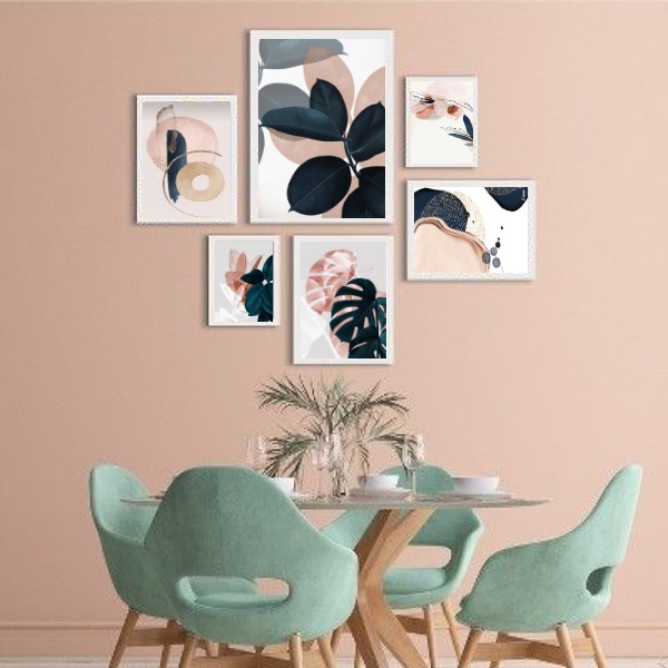 Composição Quadros Decorativos Artes Azuis E Rosa