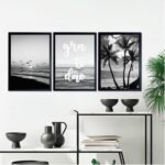 Kit 3 Quadros Praia Preto E Branco Gratidão