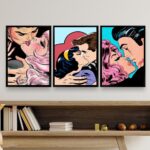 Kit 3 Quadros Decorativos Beijo Pop Art - Casais