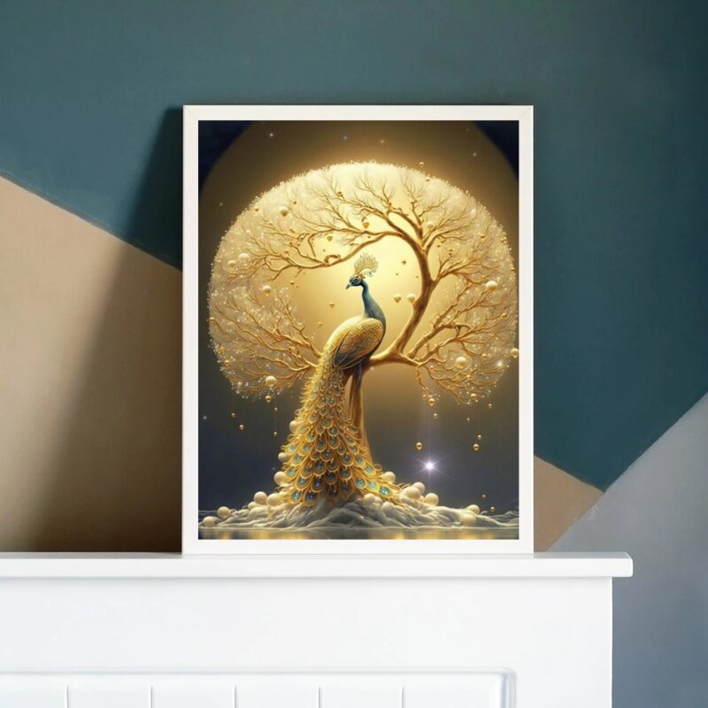 Quadro Decorativo Pavão Dourado