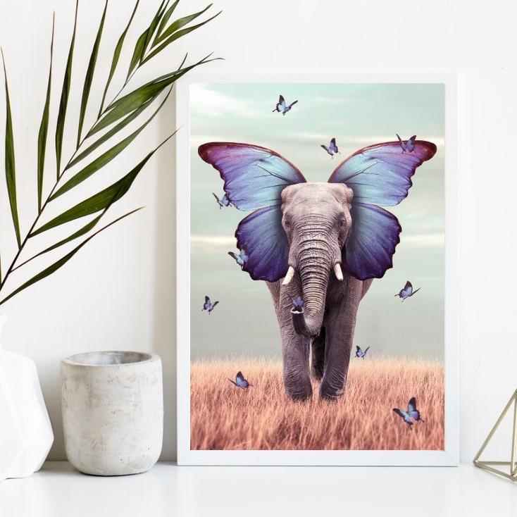 Quadro Decorativo Elefante Borboleta Azul