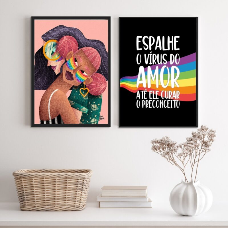 Kit 2 Quadros LGBT Lésbicas Espalhe O Vírus Do Amor