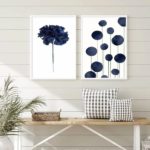 Conjunto 2 Quadros Arte Moderna Flor Azul Marinho