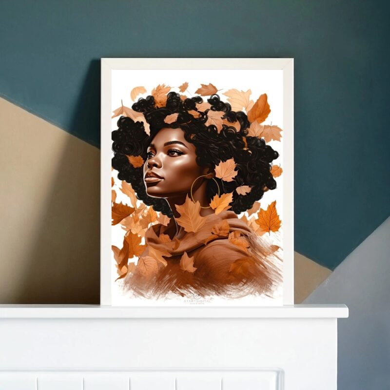 Quadro Mulher Negra Folhas Outono