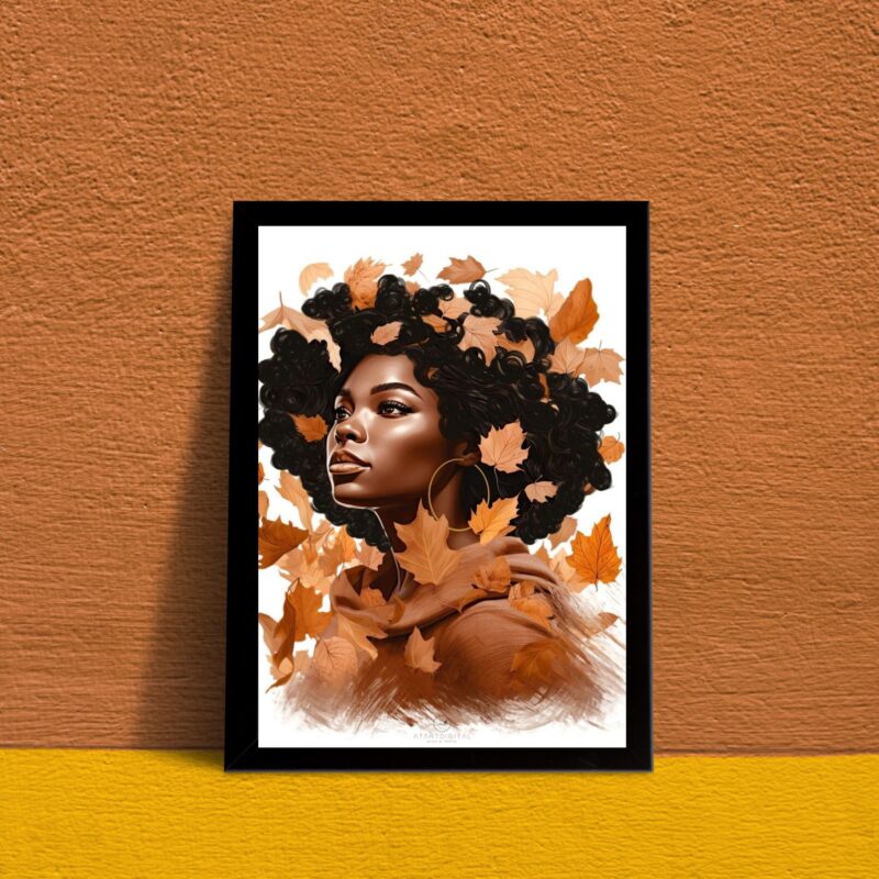 Quadro Mulher Negra Folhas Outono