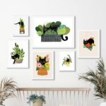 Kit Composição 6 Quadros Gatinho Com Plantas E Flores