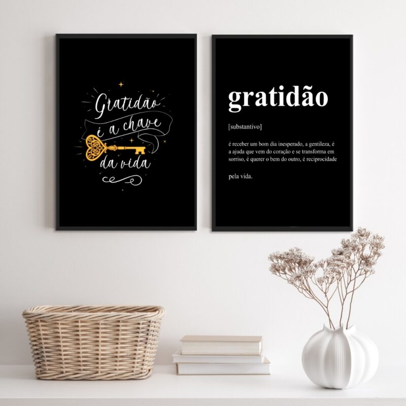 Kit 2 Quadros A Gratidão É A Chave Da Vida