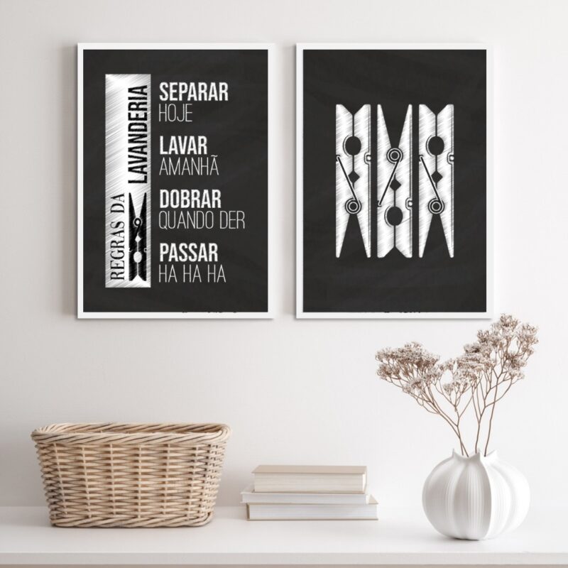 Kit 2 Quadros Decorativos Lavanderia Preto E Branco