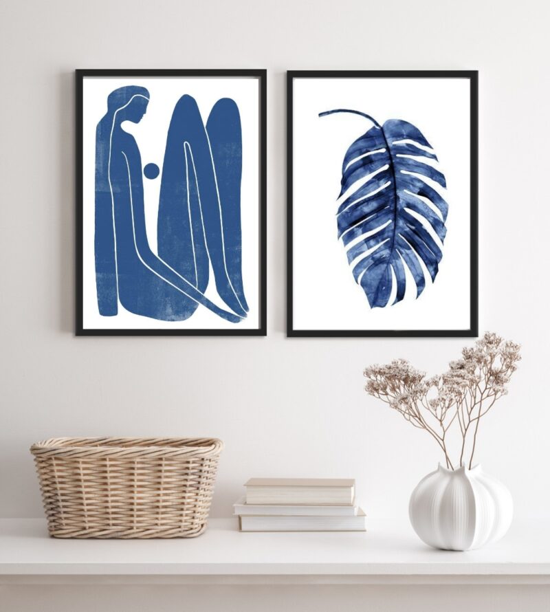 Conjunto 2 Quadros Arte Moderna Minimalista Azul