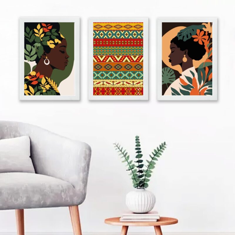 Kit 3 Quadros Decorativos Mulheres Africanas Estampas