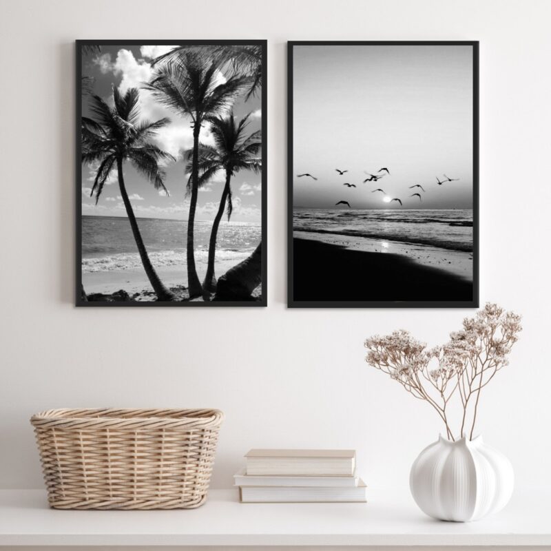 Kit 2 Quadros Decorativos Praia Preto E Branco