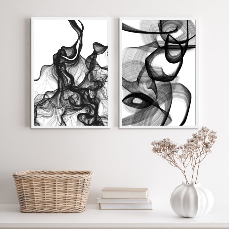 Kit 2 Quadros Abstratos Mulher Preto E Branco