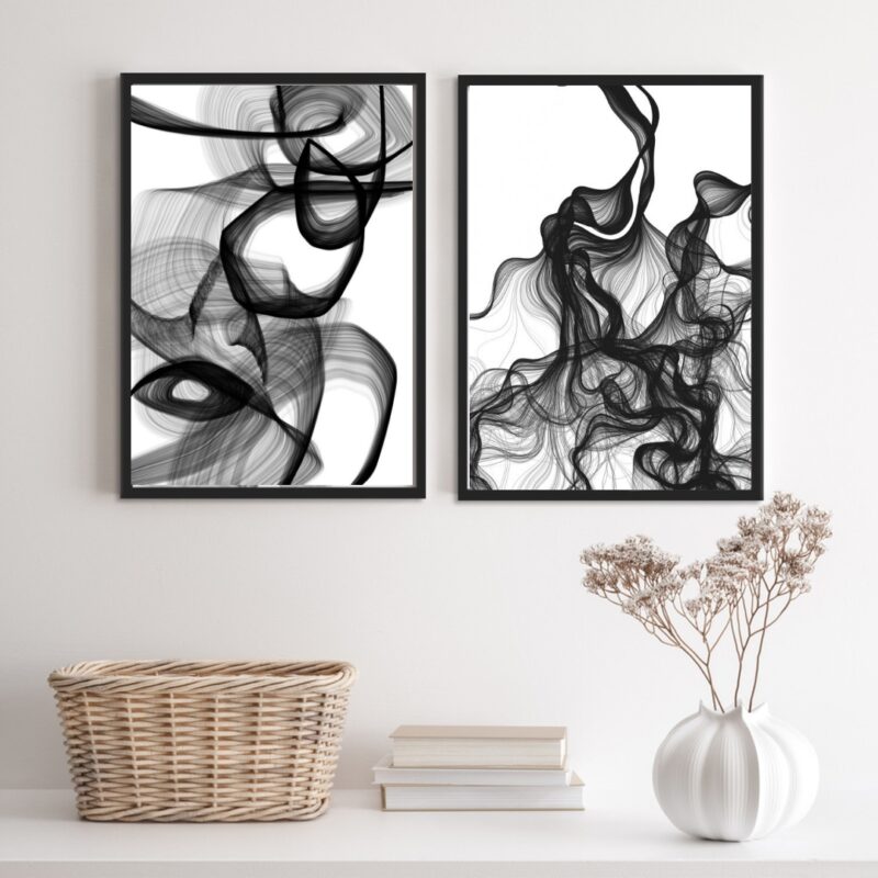 Kit 2 Quadros Abstratos Mulher Preto E Branco