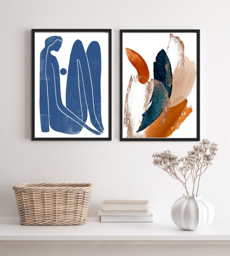 Conjunto 2 Quadros Arte Moderna Azul Terracota