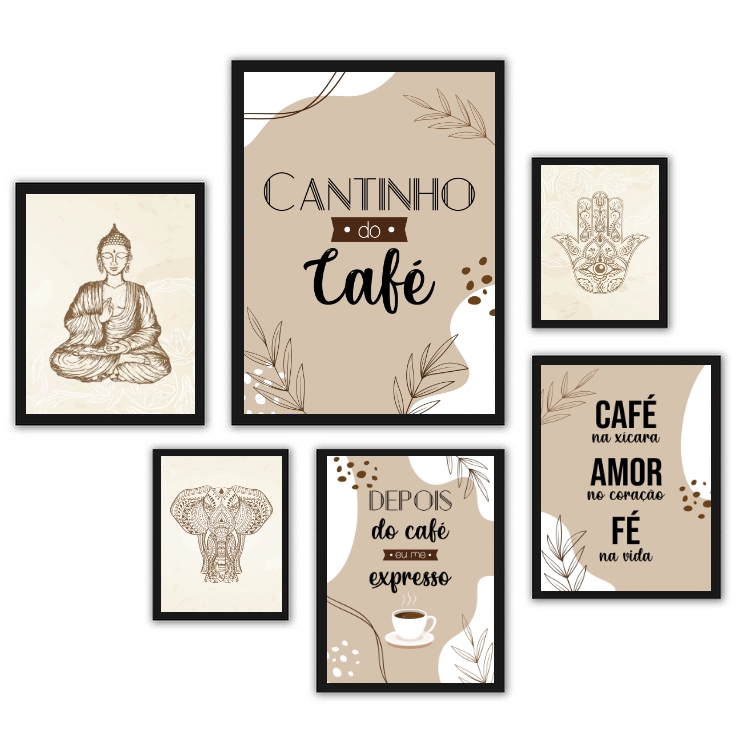Composição 6 Quadros Decorativos Cantinho Café Zen