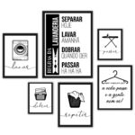 Composição 6 Quadros Decorativos Lavanderia Folhas