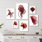 Composição 6 Quadros Decorativos Flores Vinho Marrom Marsala