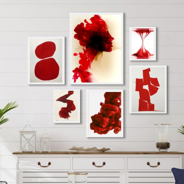 Composição 6 Quadros Decorativos Vermelhos- Abstratos