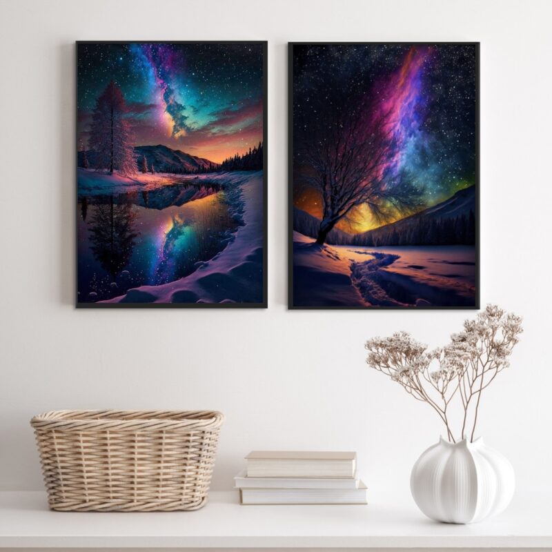 Conjunto 2 Quadros Decorativos Aurora Boreal