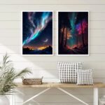 Conjunto 2 Quadros Decorativos Aurora Boreal