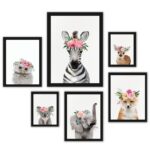 Composição 6 Quadros Infantis Animais Com Flores