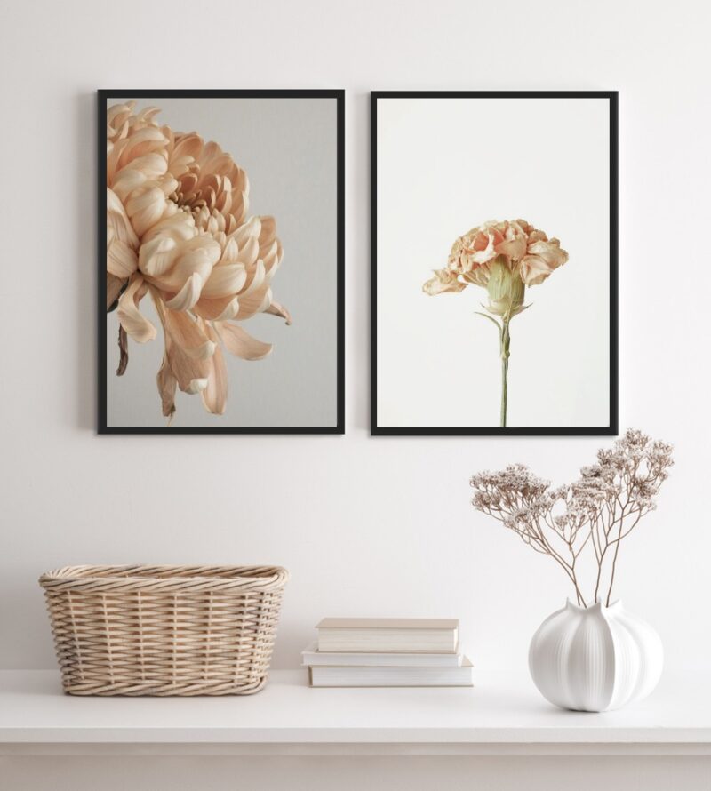 Kit 2 Quadros Decorativos Florais Nuances Bege