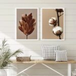 Kit 2 Quadros Decorativos Flores Modernas Marrom