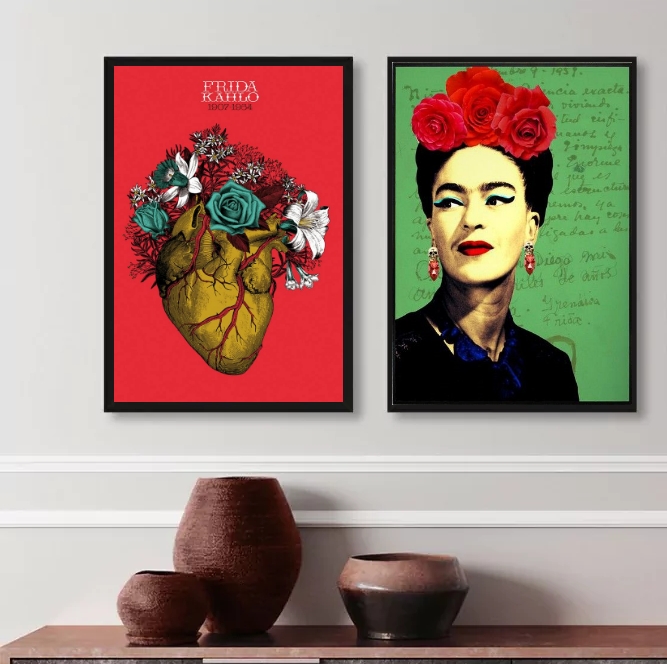 Kit 2 Quadros Decorativos Frida- Coração