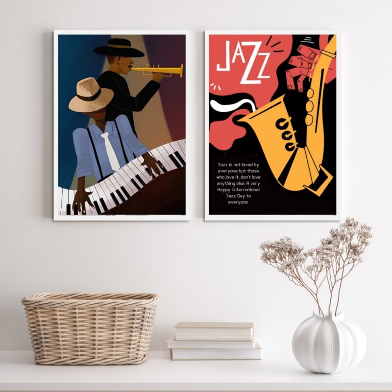 Kit 2 Quadros Decorativos Jazz Cartaz Poster