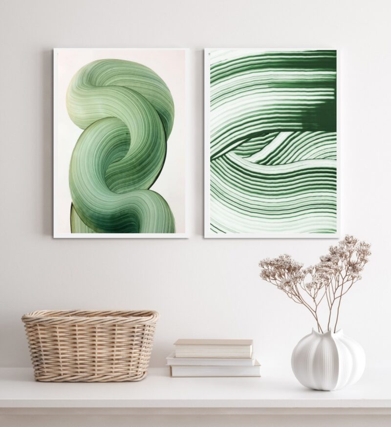 Kit 2 Quadros Decorativos Verdes Abstratos- Ondas