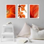 Kit 3 Quadros Decorativos Modernos Flores Laranjas