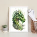 Quadro Decorativo Aquarela Dragão Verde