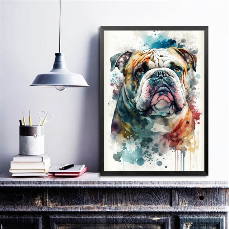 Quadro Decorativo Bulldog Inglês Aquarela