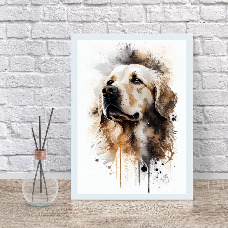 Quadro Decorativo Cão Golden Retriever Aquarela