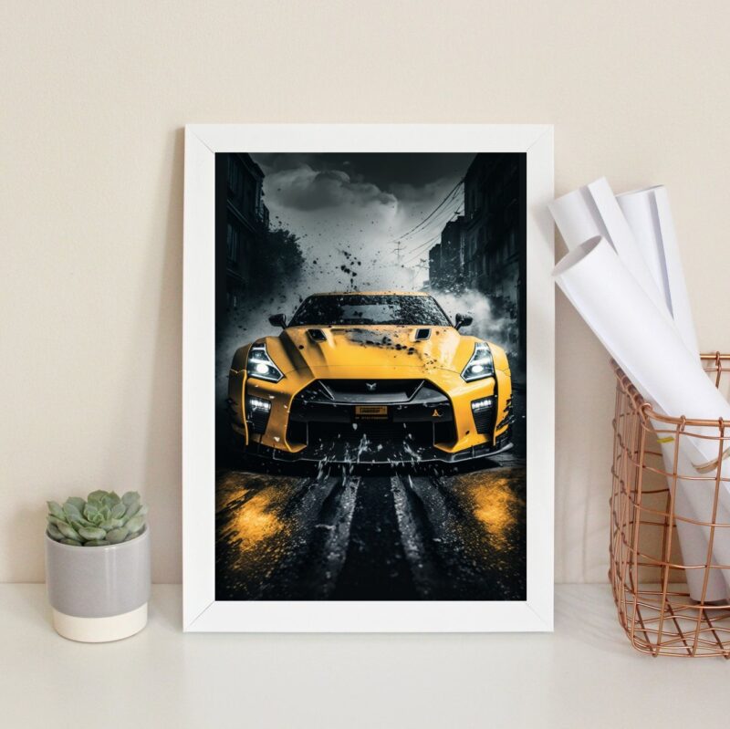 Quadro Decorativo Carro Esportivo Preto E Amarelo