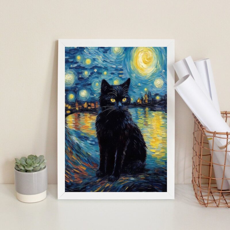 Quadro Decorativo Cat Night Starry Art