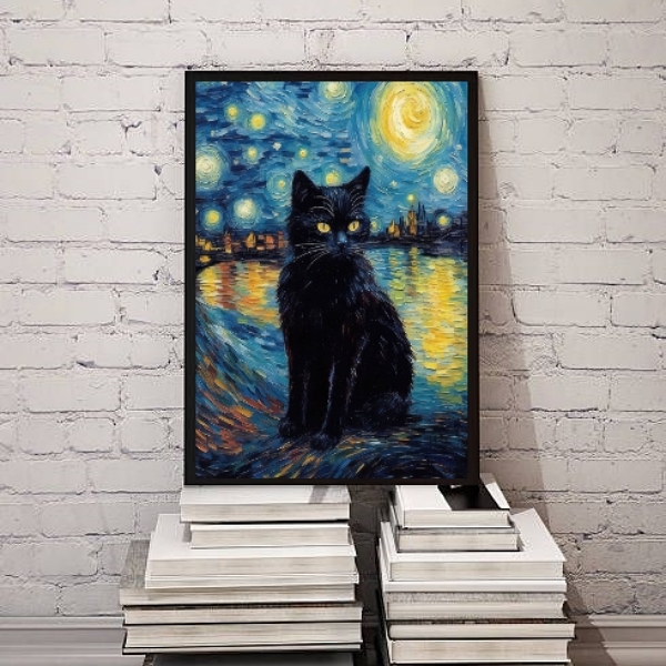 Quadro Decorativo Cat Night Starry Art