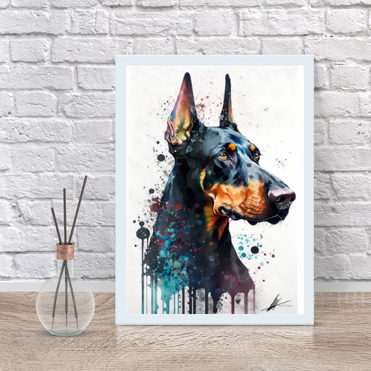 Quadro Decorativo Doberman Aquarela