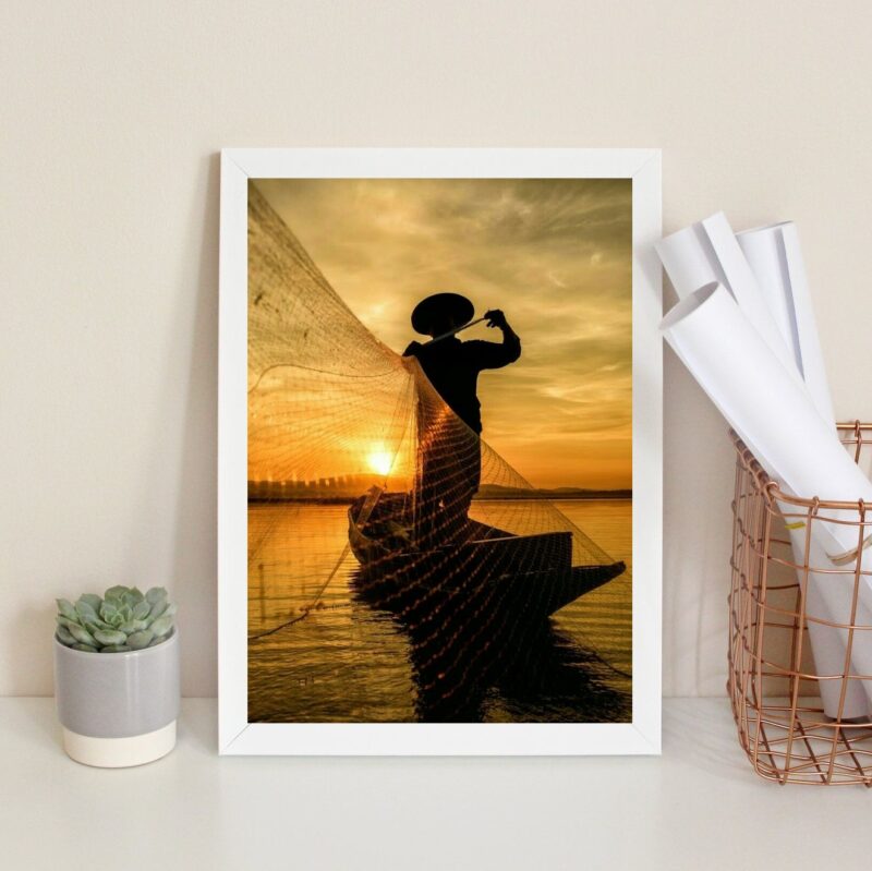 Quadro Decorativo Fotografia Pescador- Por Do Sol