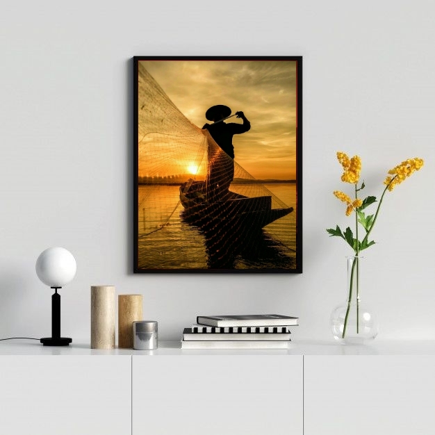 Quadro Decorativo Fotografia Pescador- Por Do Sol