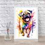 Quadro Decorativo Pug Happy Aquarela