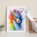 Quadro Decorativo Dragão Colorido Aquarela