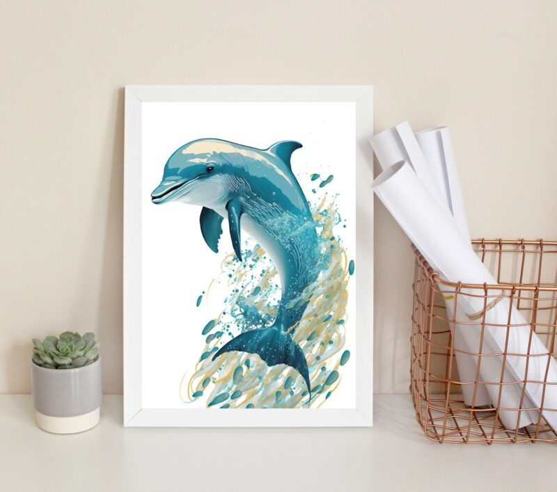 Quadro Decorativo Golfinho Aquarela