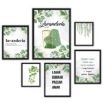 Composição 6 Quadros Decorativos Lavanderia Folhas