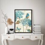 Quadro Decorativo Passarinho Com Hortências