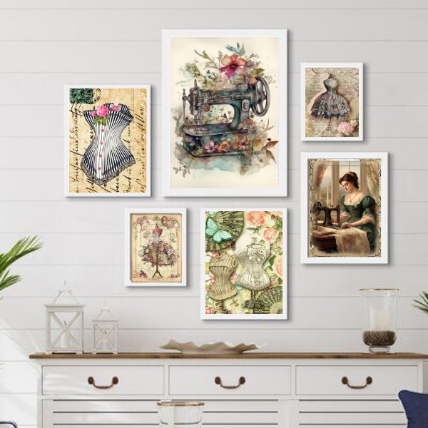 Composição 6 Quadros Decorativos Para Atelier De Costura